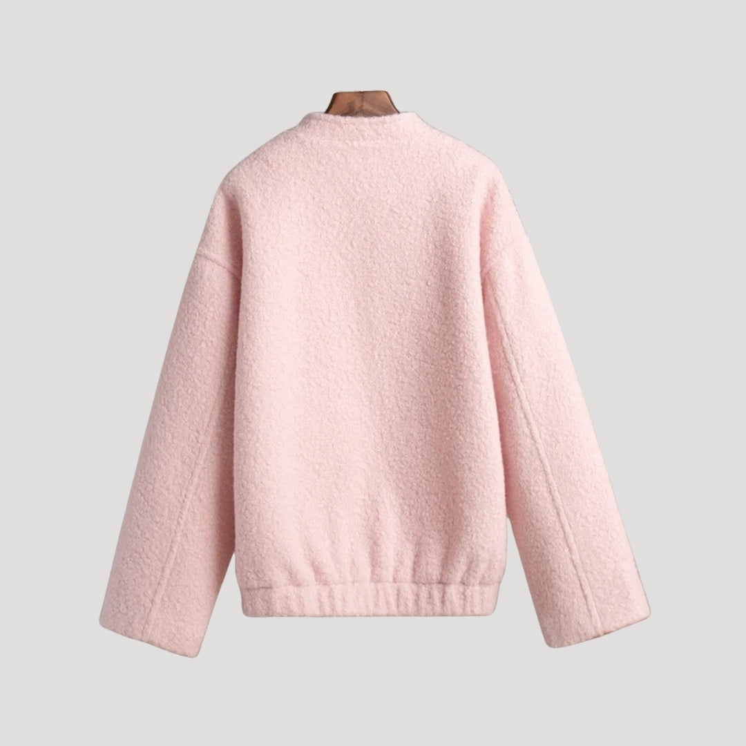 | Dam Boucle Teddy bomberjacka rosa med dragkedja