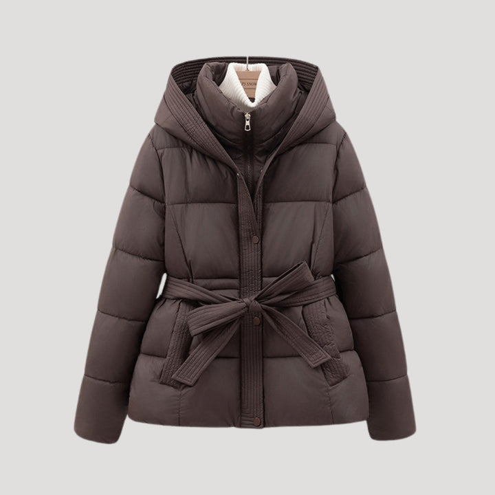 | Dam vinter pufferjacka med huva och Belt