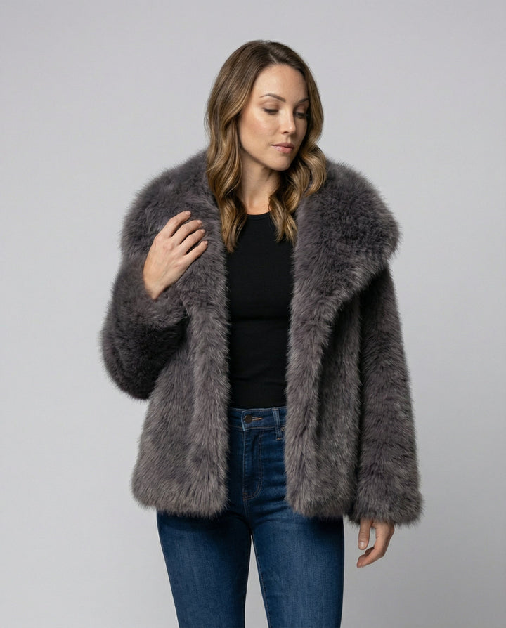 Faux-Fur Shawl Krage Jacka
