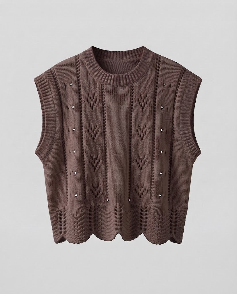 Dam Knitted Lace ärmlös väst med Shell fåll
