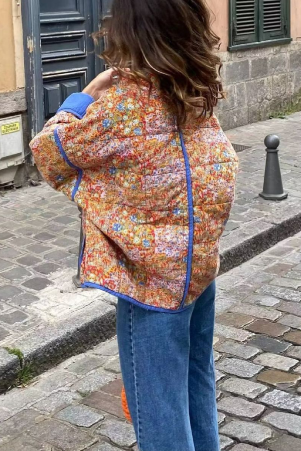 | Colorblock Large Bag ståkrage quiltad Jacka Tillverkad Av Bomull