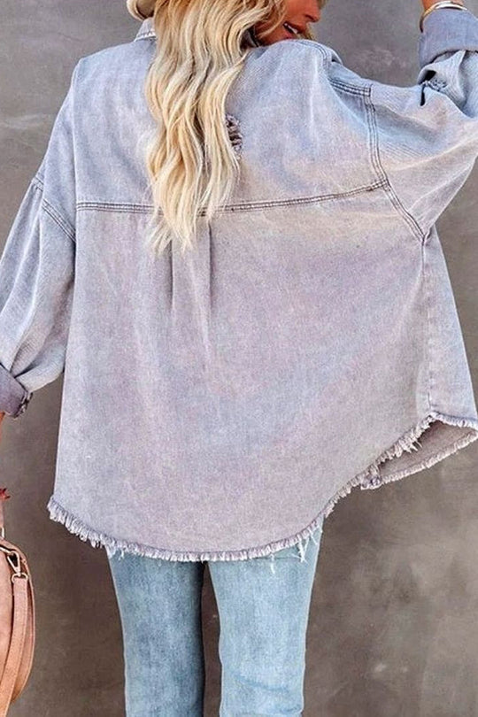 | Revers Lång ärm Ripped denimjacka