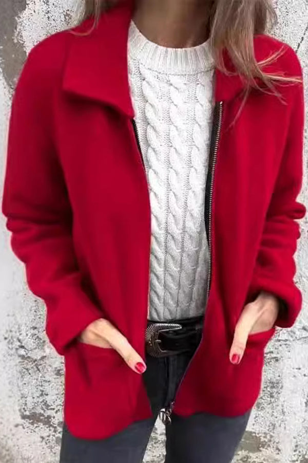 | Färg Revers Dragkedja Ficka casual Jacka