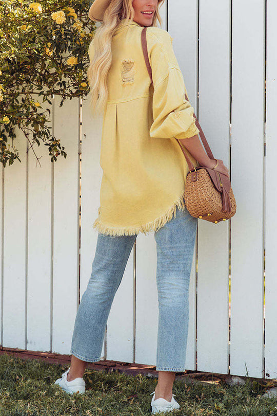 | Revers Lång ärm Ripped denimjacka