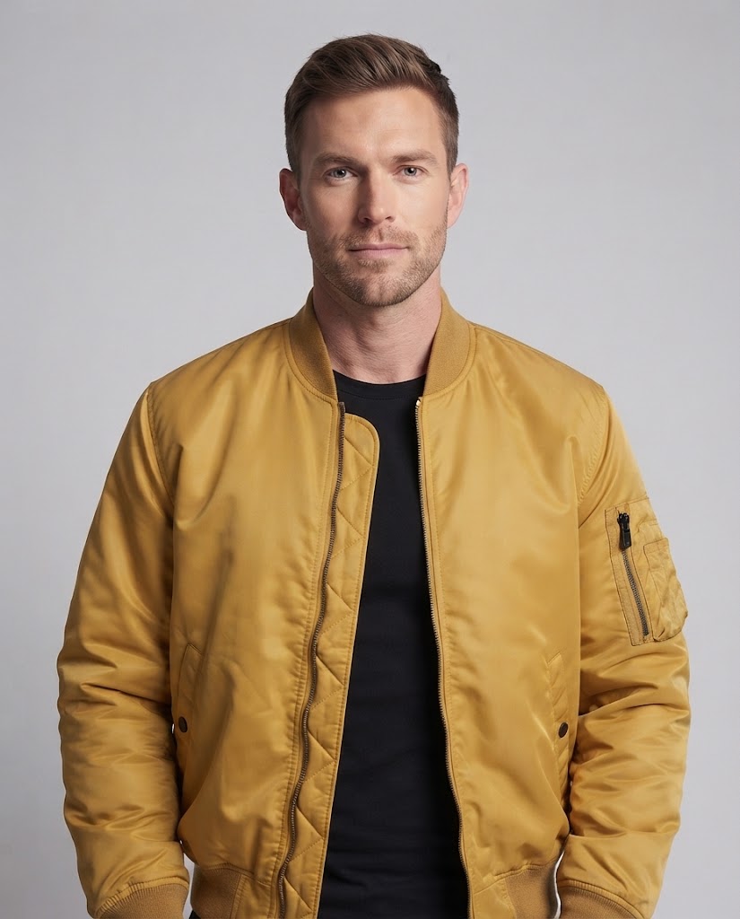 Herr nylon bomberjacka i aviator stil med quiltad termo foder och ärm funktion ficka