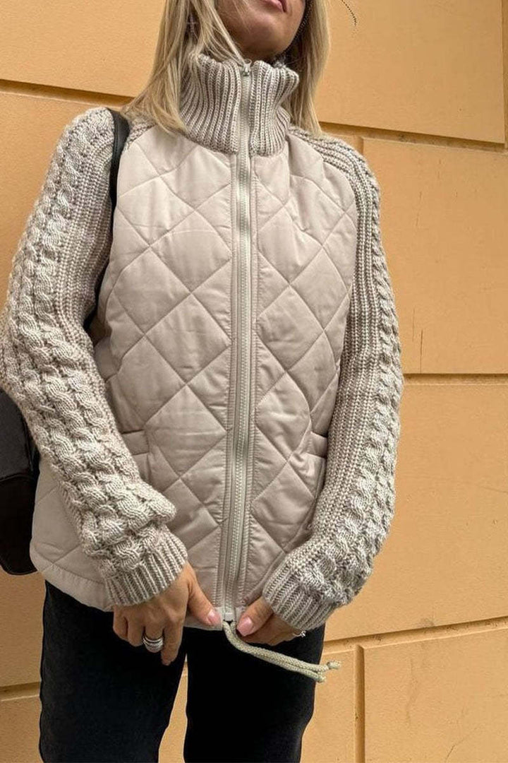 | casual Enfärgad stickad Patcharbete-Lined Jacka