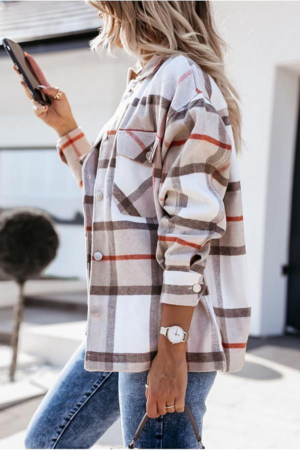 | Feeling Plaid med Fickor Avslappnad Jacka