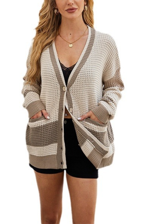 | Jacka oversize Ficka Colorblock Cardigan Pullover