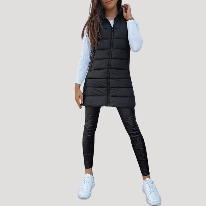 | Dam lång gilet med huva vadderad vinter puffer