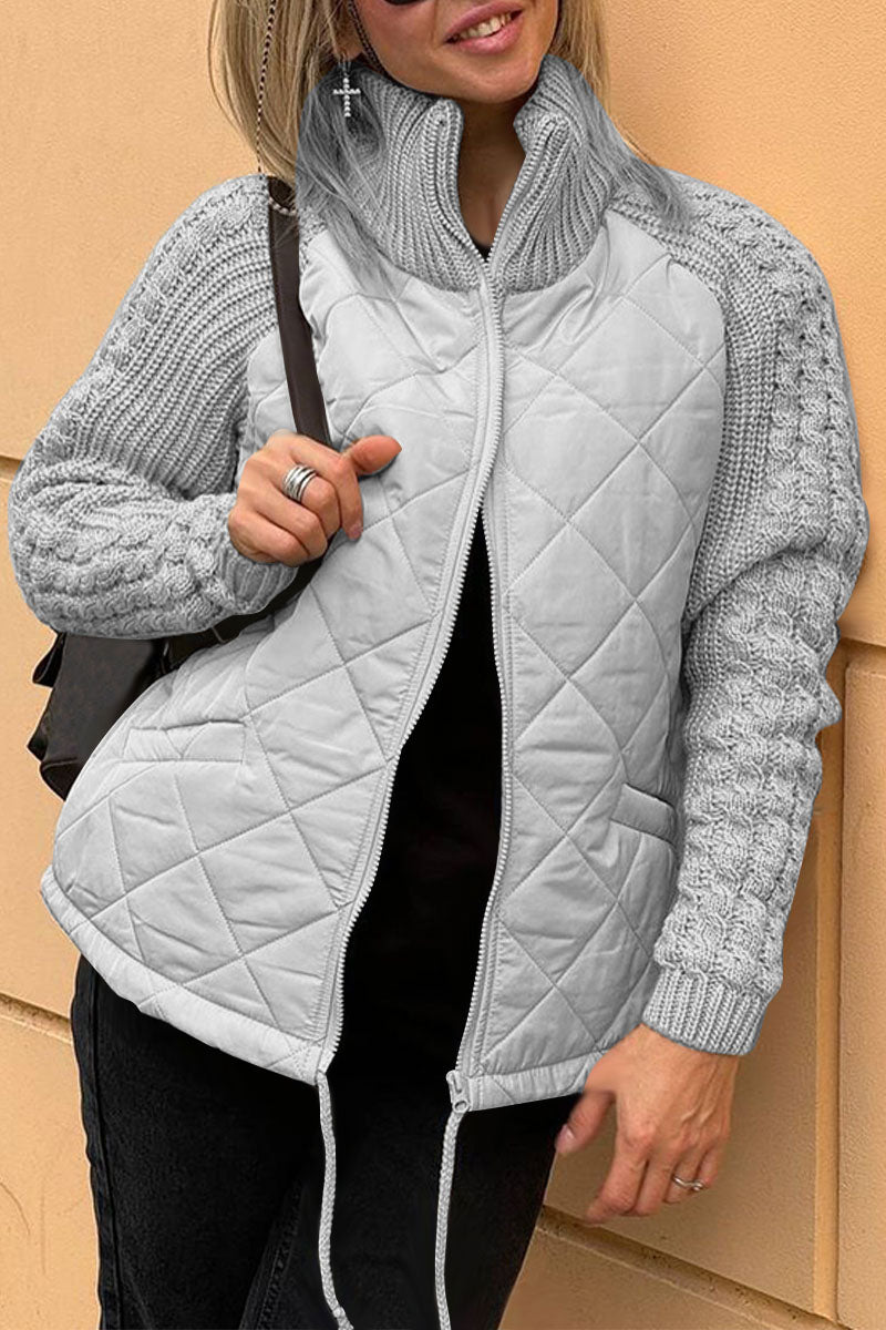 | casual Enfärgad stickad Patcharbete-Lined Jacka