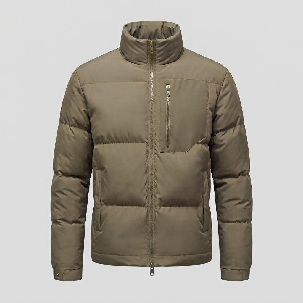 Herr Urban Short Puffer med Hög Ståkrage, Bröst Zip och Vindskyddande Skal