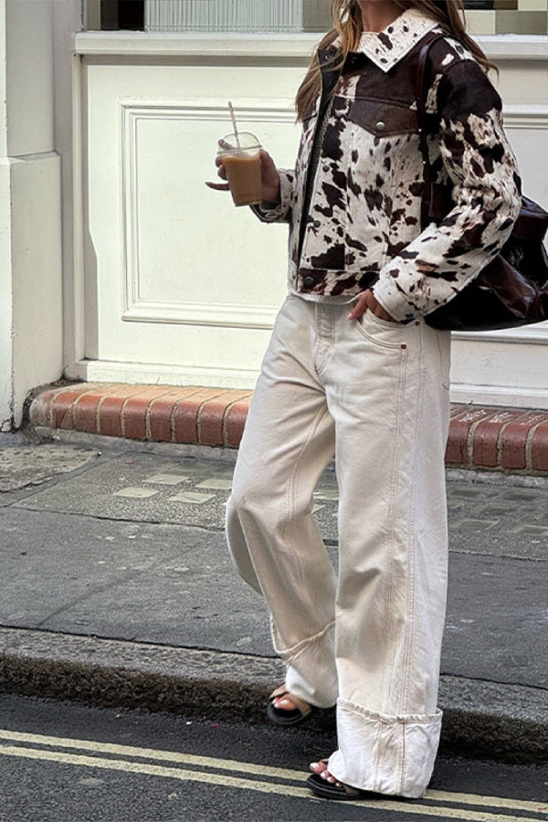 | Revers bekväm casual Printed skjortjacka