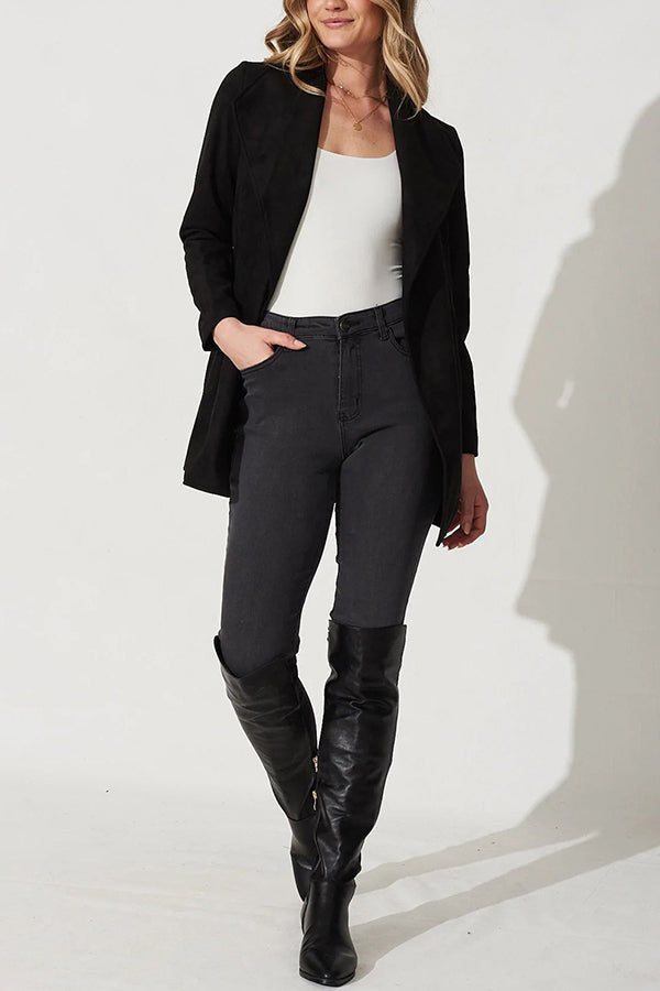 | Färg Kostym Cardigan Large Lapel Mocka Lång ärm Jacka