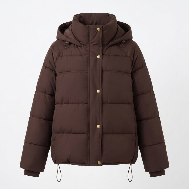 Dam Vadderad Oversize Quiltad Jacka med Hög Stå Krage och Justerbar Drawstring