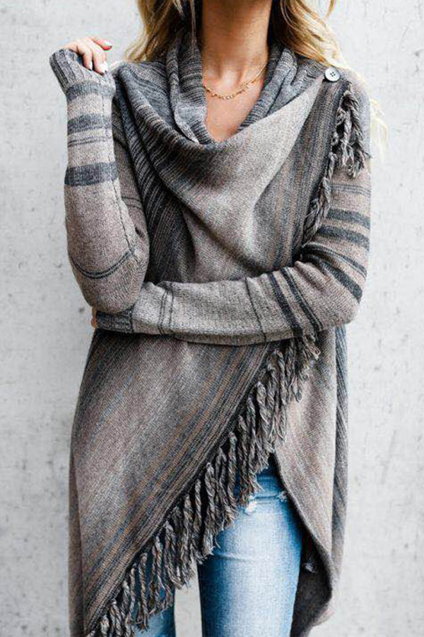 | Längd Slim Skärning modeable Fringed randig Jacka
