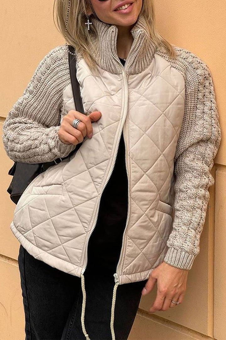 | casual Enfärgad stickad Patcharbete-Lined Jacka