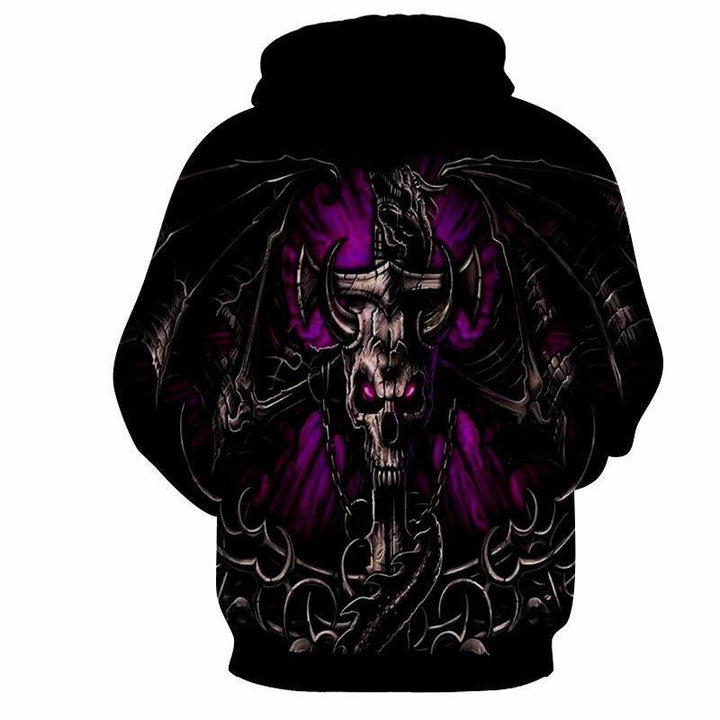Herr Gothic Luvtröja med Stor Skull Tryck, 3D Effect &amp; Dragsko