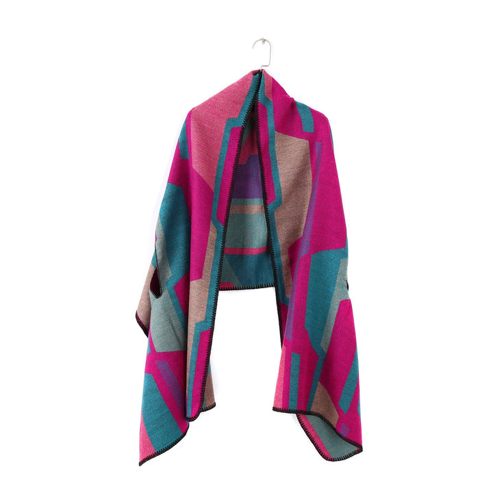 Dam geometric jacquard wrap i ruana stil med huva