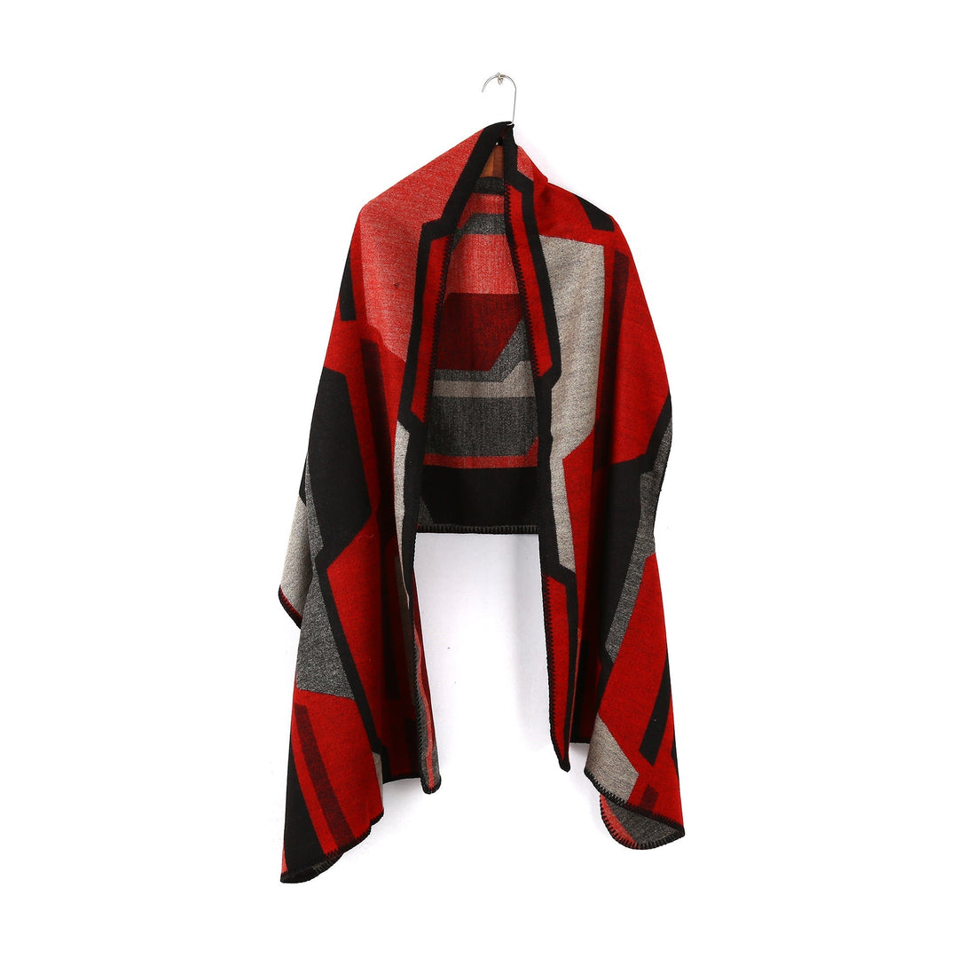 Dam geometric jacquard wrap i ruana stil med huva