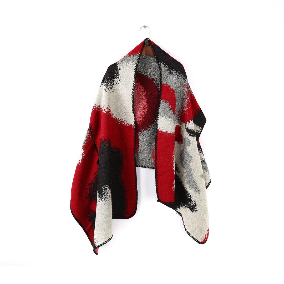 Dam geometric jacquard wrap i ruana stil med huva