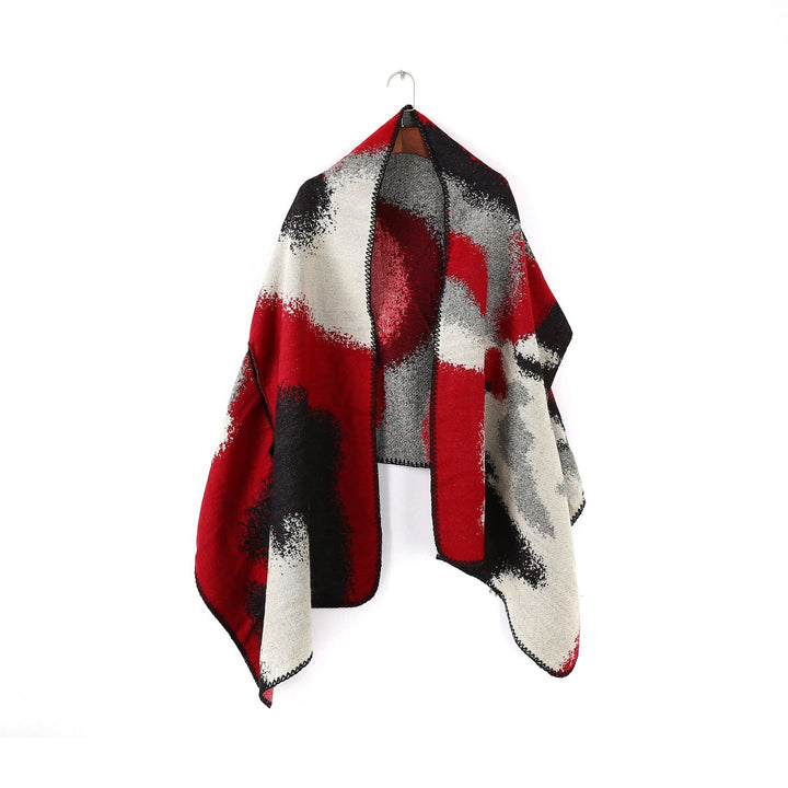 Dam geometric jacquard wrap i ruana stil med huva