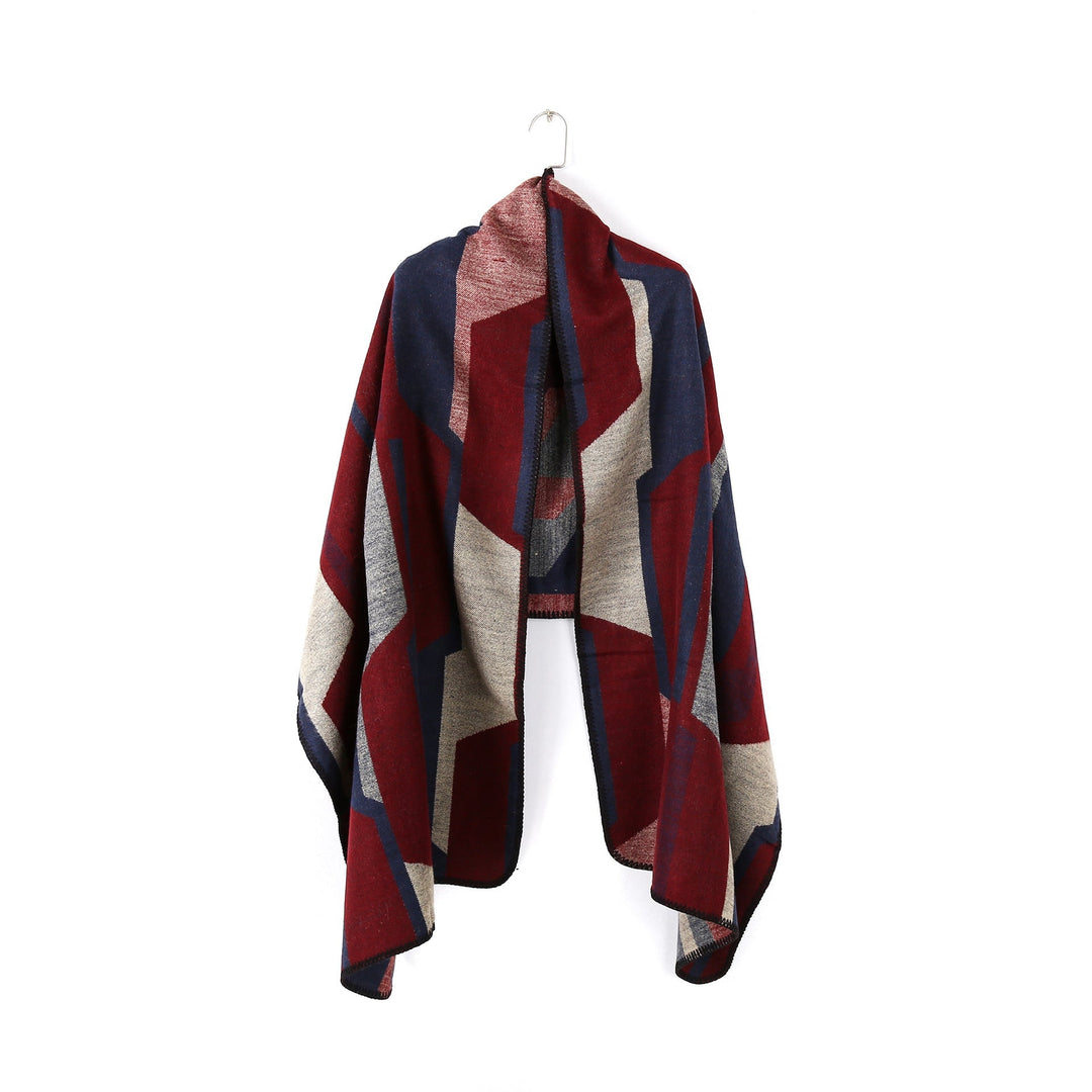 Dam geometric jacquard wrap i ruana stil med huva