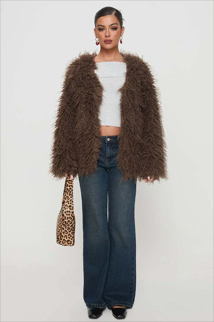 | Fluffy Brun Fusk Päls oversize Jacka