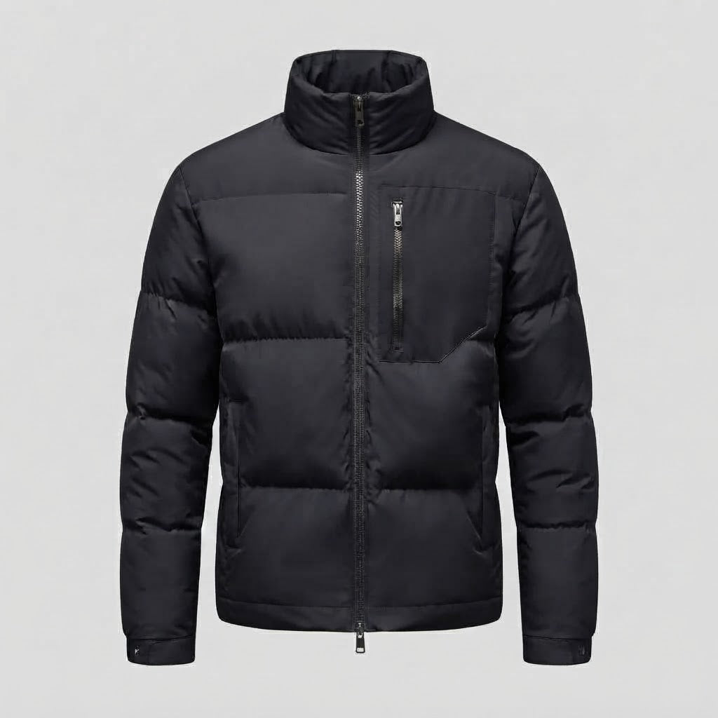 Herr Urban Short Puffer med Hög Ståkrage, Bröst Zip och Vindskyddande Skal