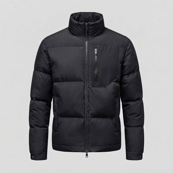 Herr Urban Short Puffer med Hög Ståkrage, Bröst Zip och Vindskyddande Skal