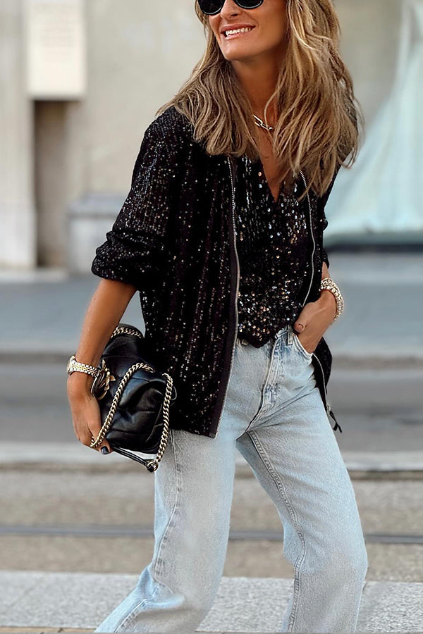 | Mode klassisk Sequin Jacka