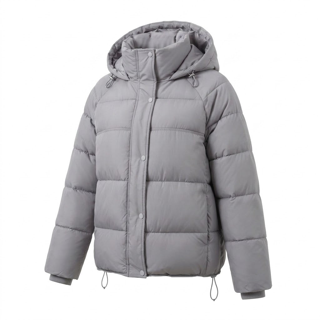 Dam Vadderad Oversize Quiltad Jacka med Hög Stå Krage och Justerbar Drawstring