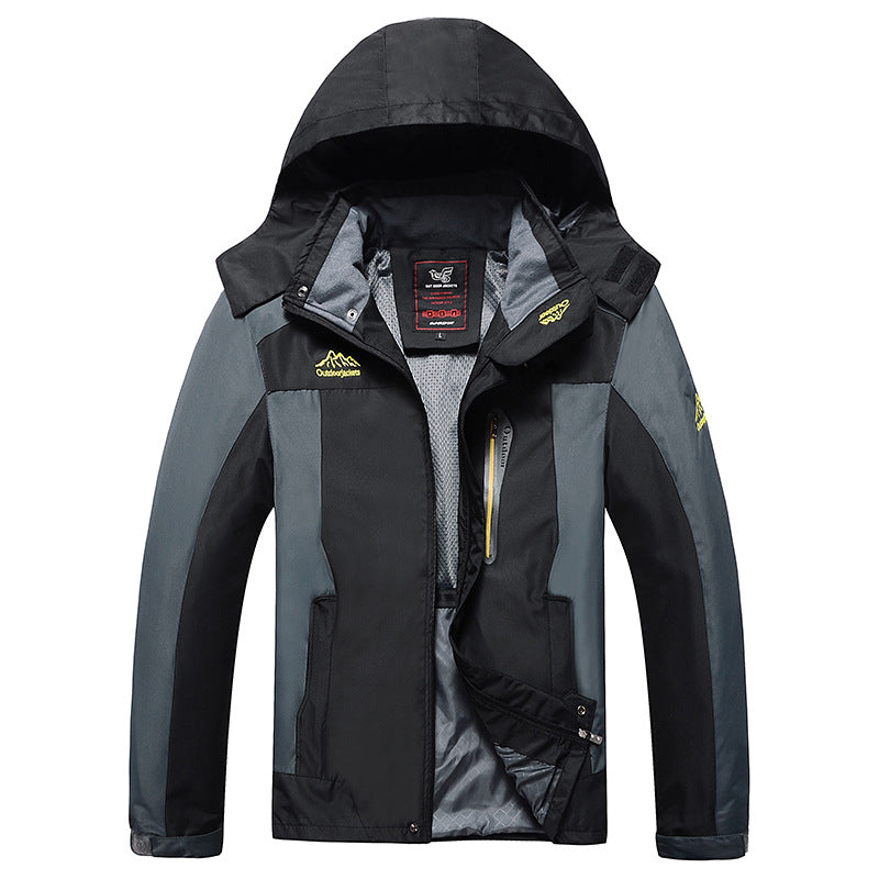Herr Three-Layer Softshell Utomhus Jacka med Uttagbar Huva och Welded Sömmar