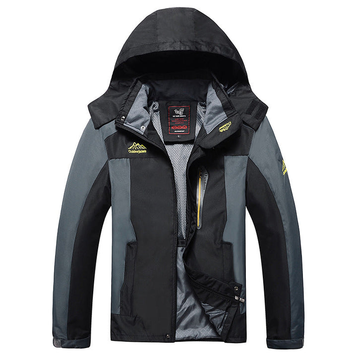 Herr Three-Layer Softshell Utomhus Jacka med Uttagbar Huva och Welded Sömmar