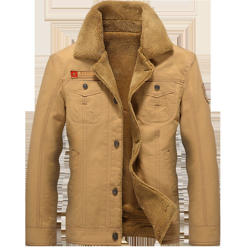 Herr canvas trucker jacka med sherpa foder och funktion fickor