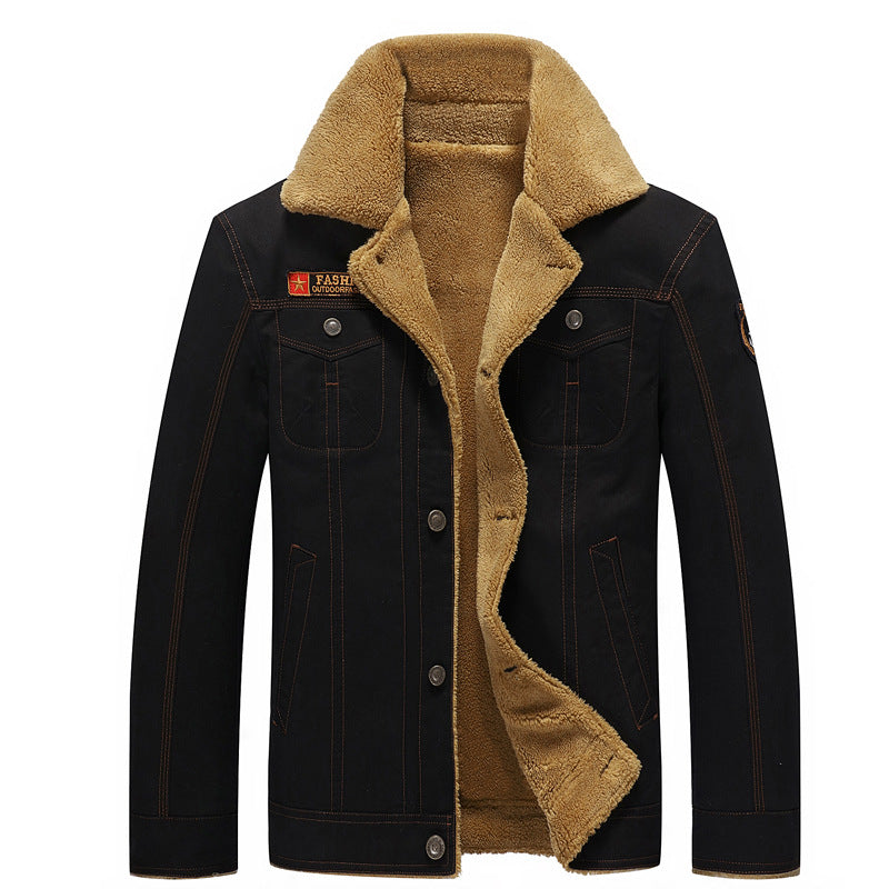 Herr canvas trucker jacka med sherpa foder och funktion fickor