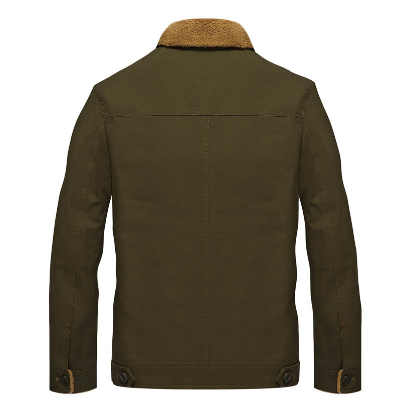 Herr canvas trucker jacka med sherpa foder och funktion fickor