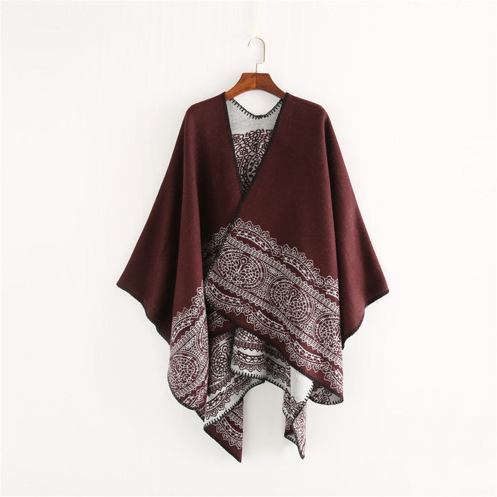 Dam Ornamental Mönstrad Ruana poncho med open kimono fall