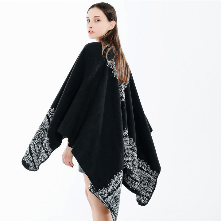 Dam Ornamental Mönstrad Ruana poncho med open kimono fall