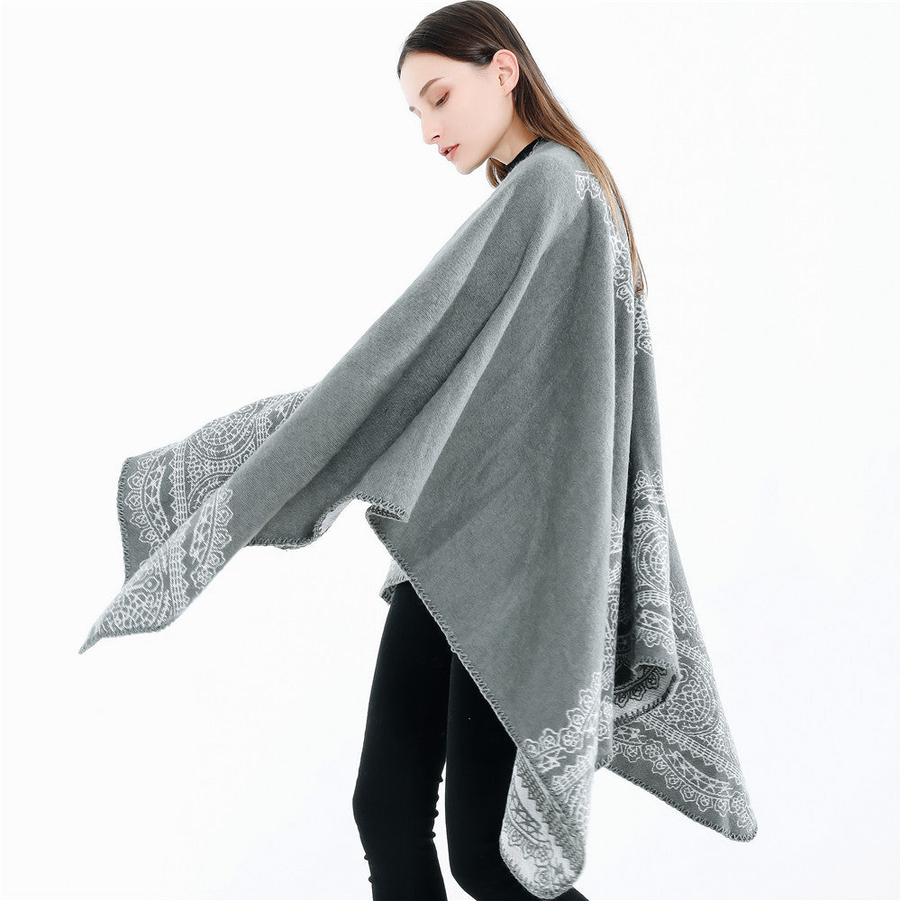 Dam Ornamental Mönstrad Ruana poncho med open kimono fall