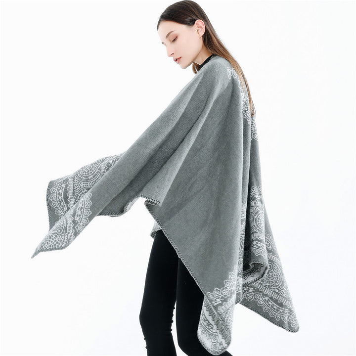 Dam Ornamental Mönstrad Ruana poncho med open kimono fall