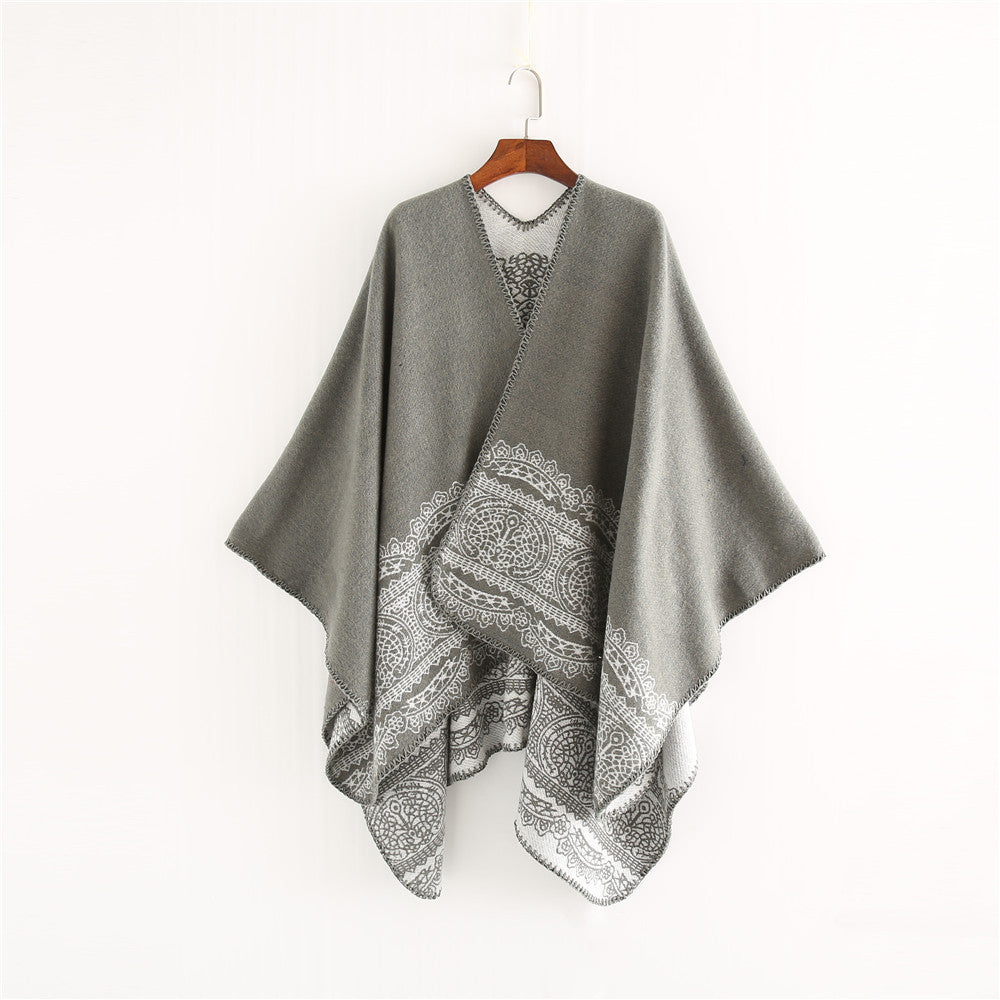 Dam Ornamental Mönstrad Ruana poncho med open kimono fall