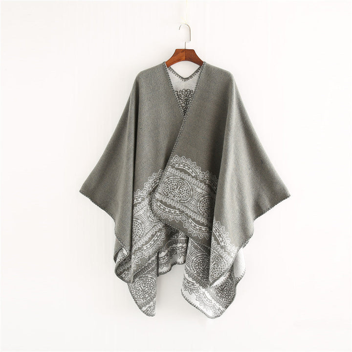 Dam Ornamental Mönstrad Ruana poncho med open kimono fall