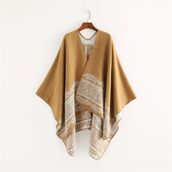 Dam Ornamental Mönstrad Ruana poncho med open kimono fall
