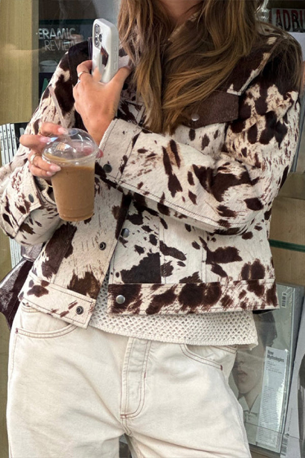 | Revers bekväm casual Printed skjortjacka