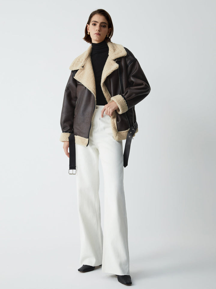 | Sherpa-Lined Sheepskin Aviator Jacka