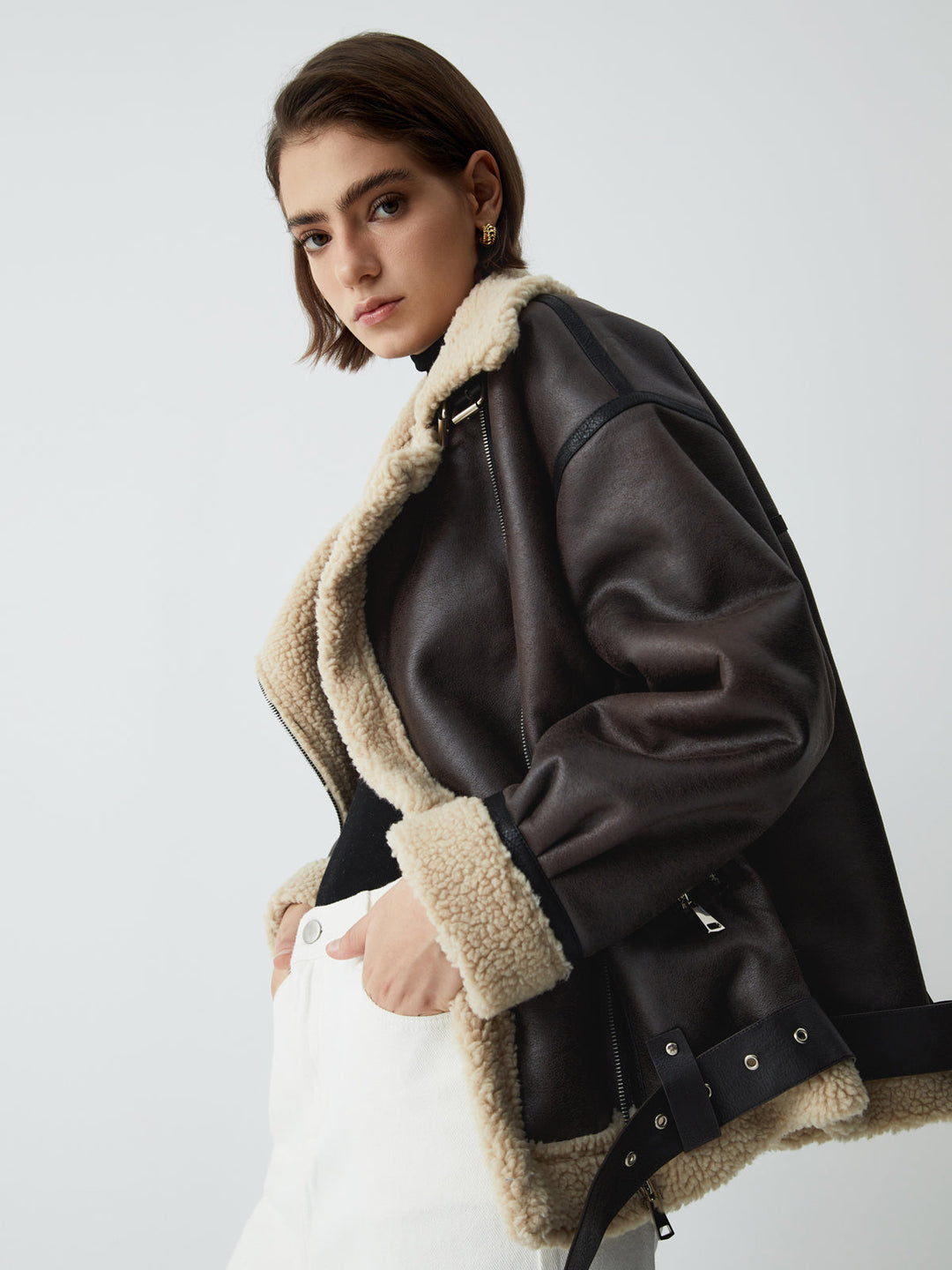 | Sherpa-Lined Sheepskin Aviator Jacka