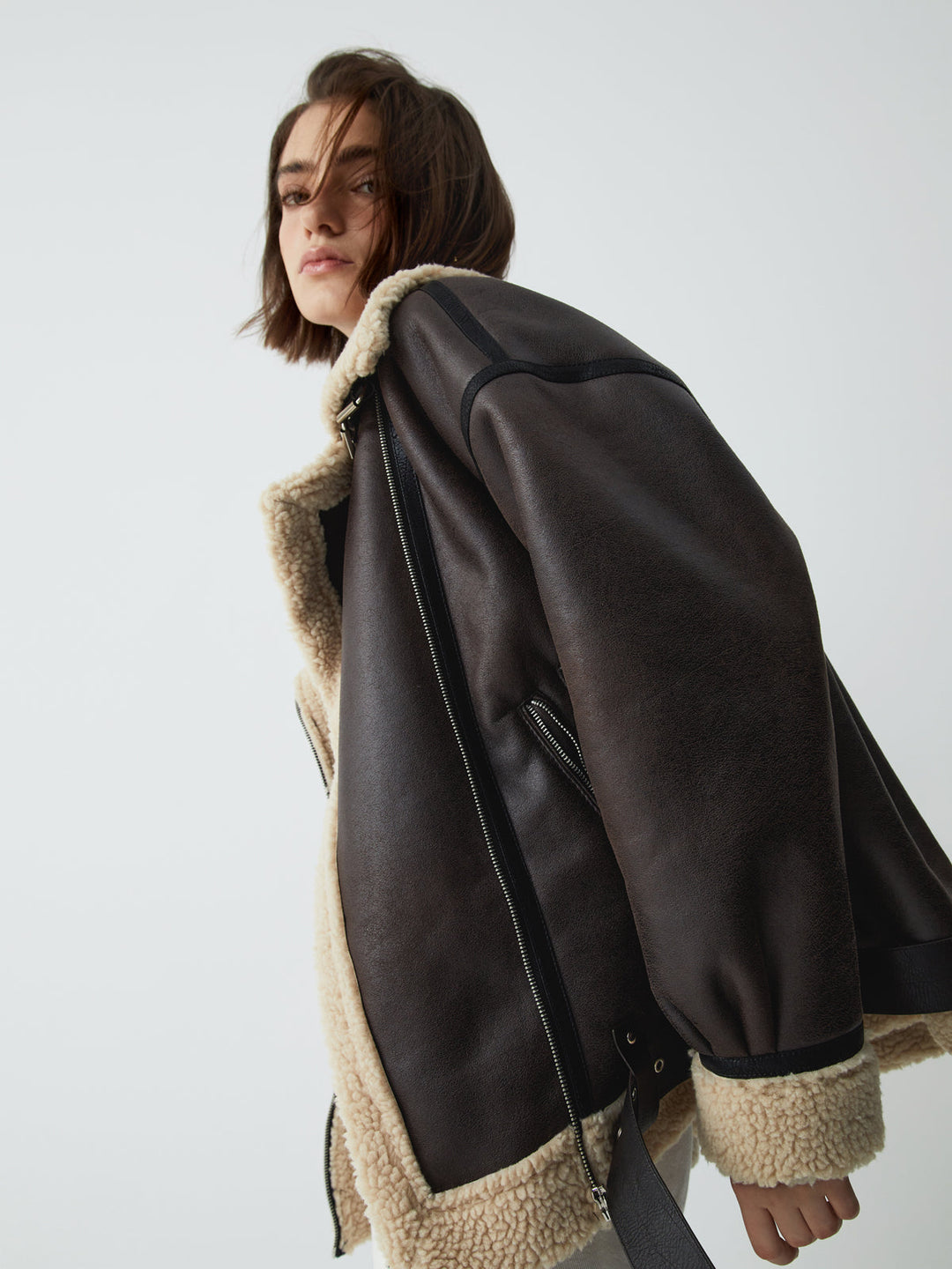 | Sherpa-Lined Sheepskin Aviator Jacka