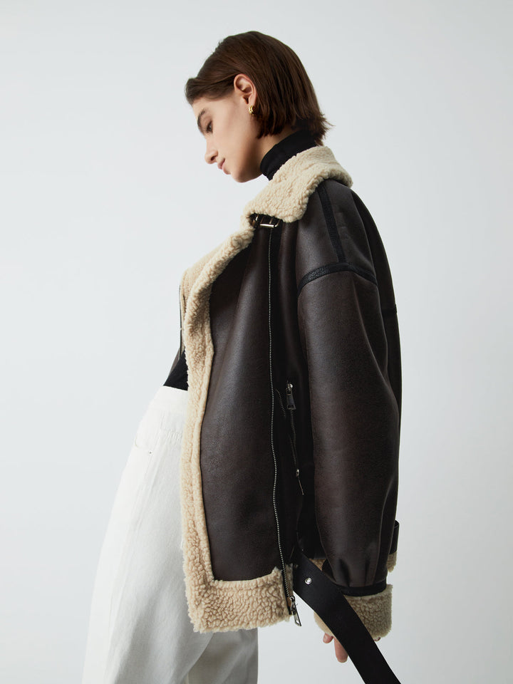 | Sherpa-Lined Sheepskin Aviator Jacka