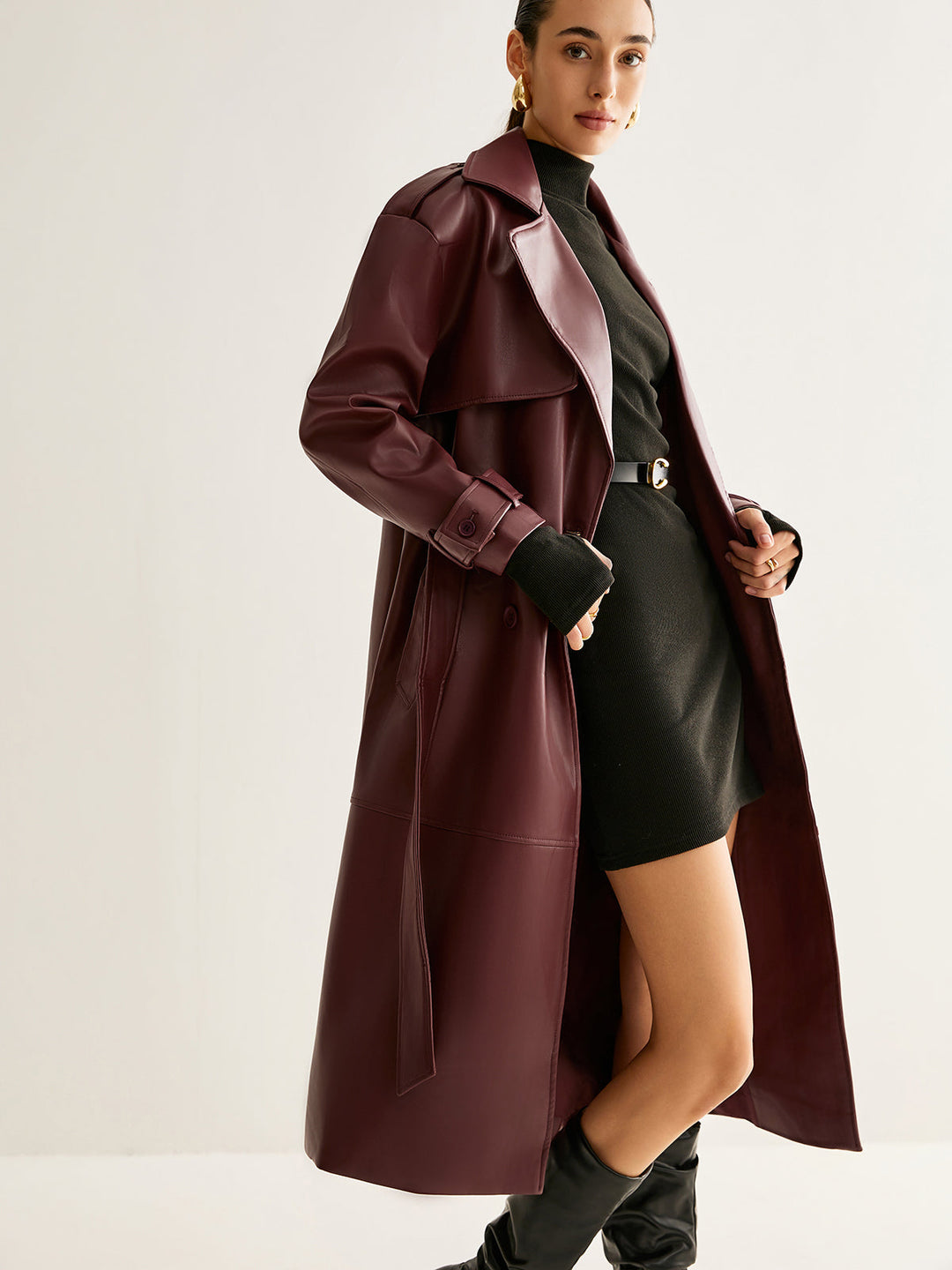 | Pu-Leather Lång Jacka