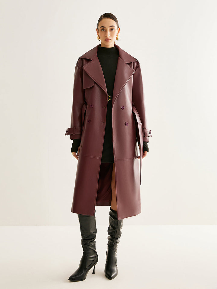 | Pu-Leather Lång Jacka